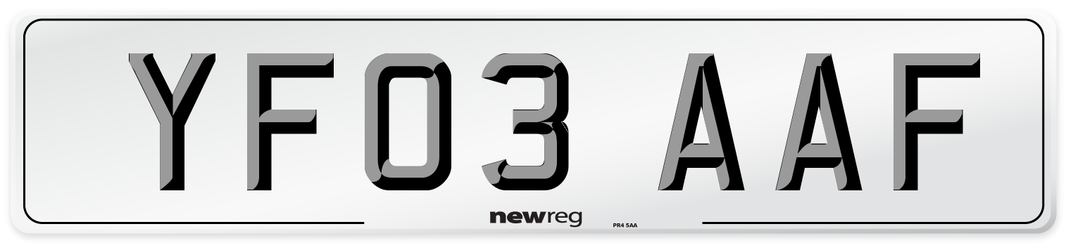 YF03 AAF Number Plate from New Reg